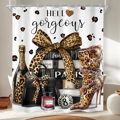 Brown Leopard Cheetah Print Shower Curtain Set for Bathrooms