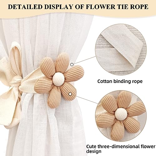 Flower Curtain Tiebacks - 2pcs Adjustable Cotton Drapes Holdbacks