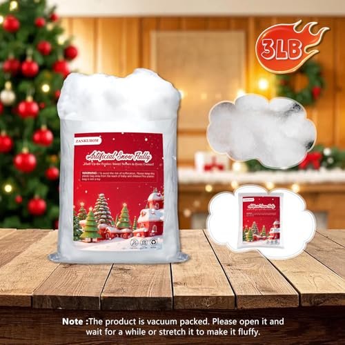 Christmas Fake Snow 3 LB Artificial Cotton Snow for Indoor Decor & Crafts - Lifelike Faux Fluffy Snow for Christmas Trees, Villages, Nativity Scene