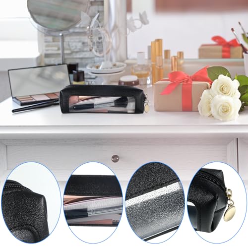 Clear Makeup Brush Bag - Small PU Leather Travel Cosmetic Pouch Black