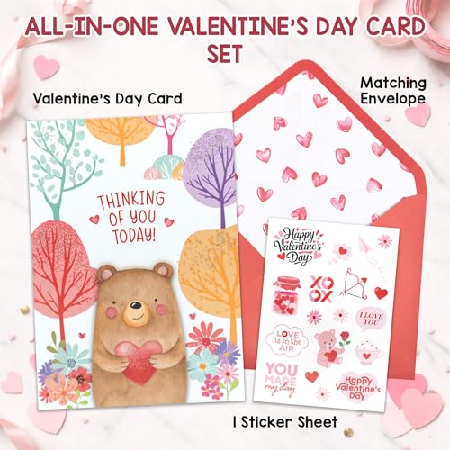Glittery 5x7in Bear Pop-Up Valentine's Day Card with Envelope & Stickers