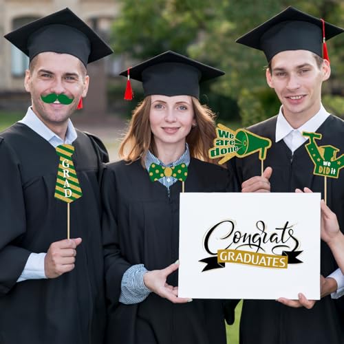 Avezano Class of 2026 Graduation Photo Booth Props - 21 Pcs Green and Gold Party Supplies
