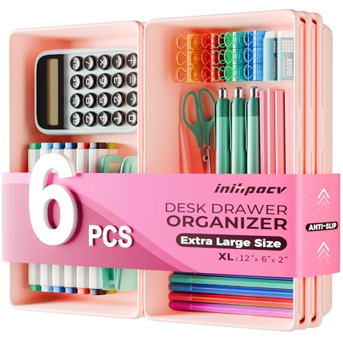 Extra-Large Pink Drawer Organizer Trays - 6-Piece Interlocking Storage Set