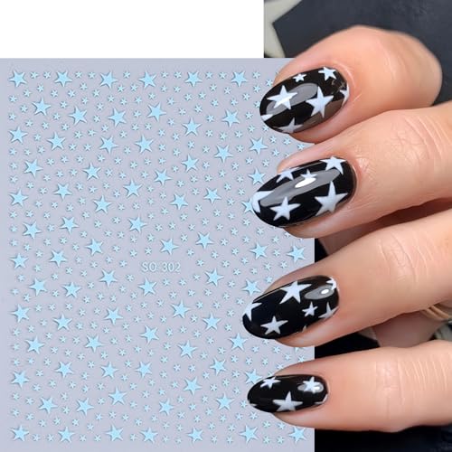 Star Nail Stickers 3D Self-Adhesive Celestial Nail Decals 8 Sheets