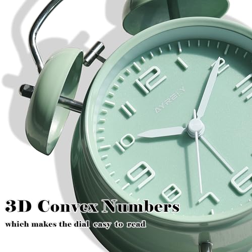 AYRELY 4.5" Twin Bell Loud Alarm Clock for Heavy Sleepers, Silent Non-Ticking