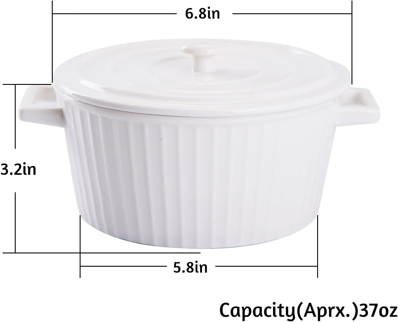 WHJY Ceramic Casserole Dish - White Colorful Design with Lid | 1 Quart Bakeware Oven Pan