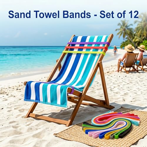12 Pcs Silicone Towel Bands for Beach & Pool Chairs - Windproof