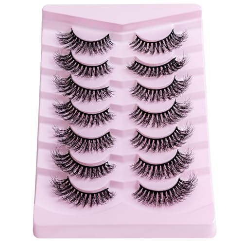 PAVONNE Cat Eye Wispy Faux Mink Lashes, 8D Fluffy 7 Pairs