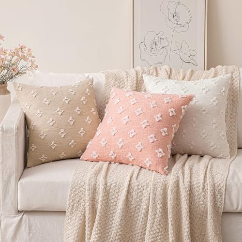 MIULEE 18x18 Inch Pink Throw Pillow Covers, Set of 2 Rhombic Jacquard