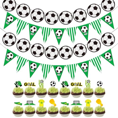 20-Piece Soccer Party Decorations Set with Banners & Cupcake Toppers