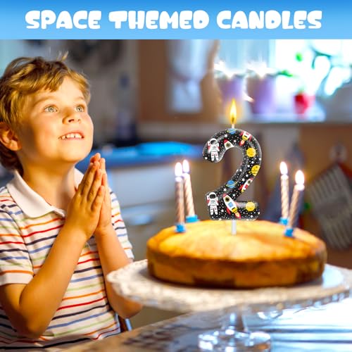 Number 2 Space Birthday Candle - Astronaut Planet Cake Topper