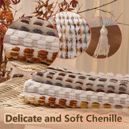 HZTLIN White-Brown Stripe 18x18in Chenille Throw Pillow Cover Bohemian Decor