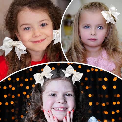 SmallCat White Grosgrain Ribbon Hair Bow Clips - 4 Inch Cute Hair Barrettes