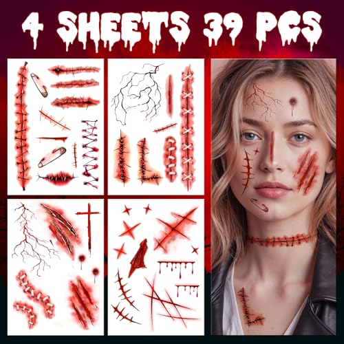 Cerlaza Halloween Zombie Fake Scar Temporary Tattoos Makeup Kit