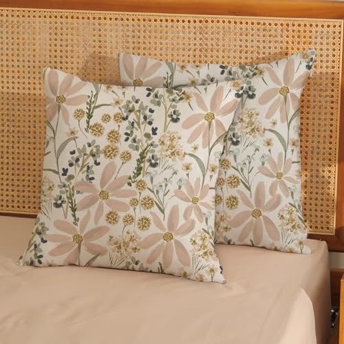 Gloteery Daisy Floral Throw Pillow Covers, 22x22 Inch Set of 2, Boho Decor
