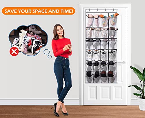 MISSLO White Over The Door Shoe Organizer with 24 Mesh Pockets - Fits Up to Size 13 Shoes