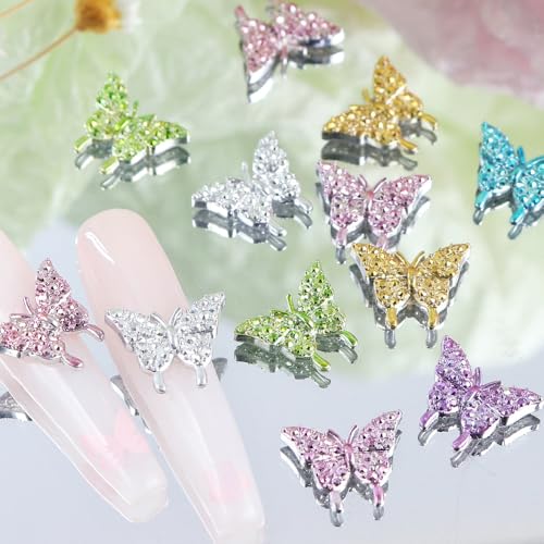 3D Butterfly Nail Charms Alloy Colorful Rhinestones for Nail Art