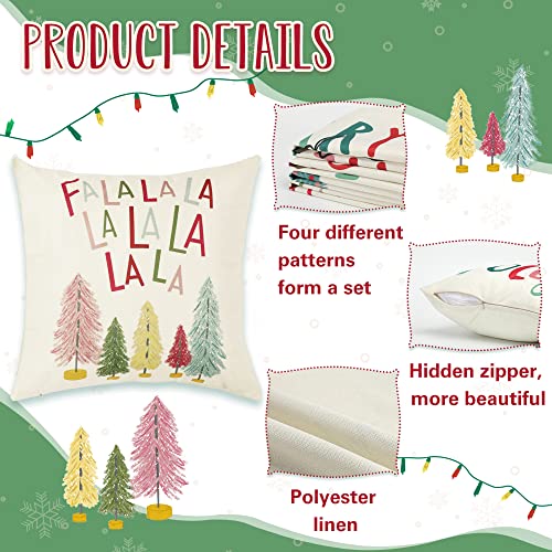 Colorful Christmas Pillow Covers Set of 4 - 16x16 Inch Holiday Decor