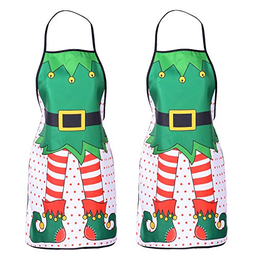 2 Pack Christmas Elf Aprons - Cute Adjustable Kitchen Chef Bibs for Holiday Cooking