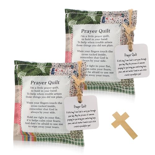 NINEFOX Handmade Pocket Prayer Quilt Set with Wooden Cross - 2 Pack