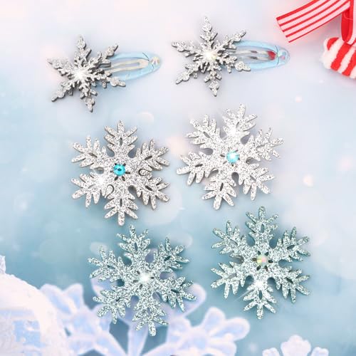 WHAVEL 6PCS Snowflake Hair Clips Blue White Christmas Hair Accessories