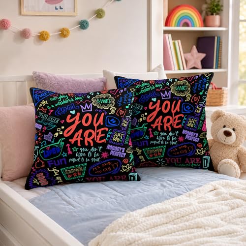 Kids Classroom Pillow Covers Set of 2, 18x18 Inches - Black