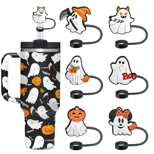 Ghost Straw Covers for Stanley Cup - 6 Pcs Reusable Silicone Caps