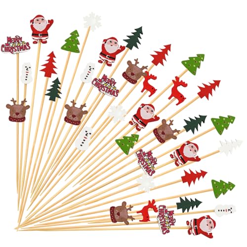 Christmas Cocktail Picks 100 PCS Snowman Santa Tree Holiday Party Decor