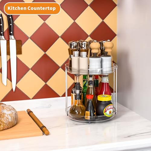 SuoXing 9.5W 2-Tier Lazy Susan Turntable for Kitchen Cabinets & Pantry, Spices & Condiments Organizer, 1 Pack