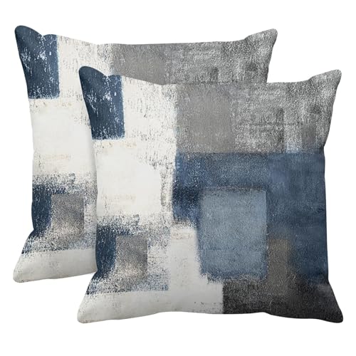 Emvency Abstract Blue & Gray Throw Pillow Covers, 18x18 Inch, Set of 2