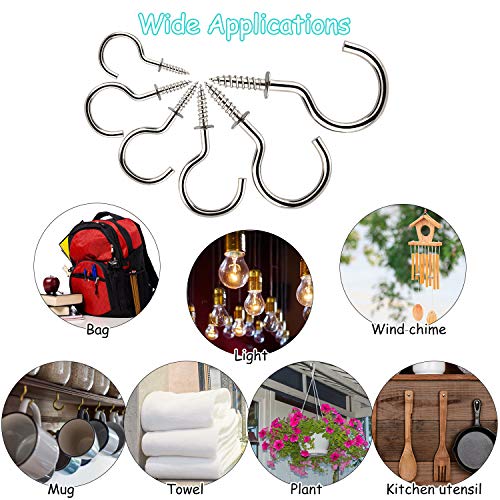 KUUQA 75 Pcs Multi-Size Nickel Plated Ceiling Hooks Set Silver - Heavy Duty Metal Hooks for Home & Garden