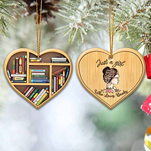 Personalized Book Lovers Heart Wood Ornament - Rustic Christmas Decor