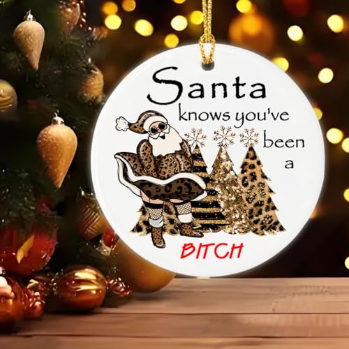 Naughty Santa Ornament - Sassy Christmas Ceramic Decoration 2.83"