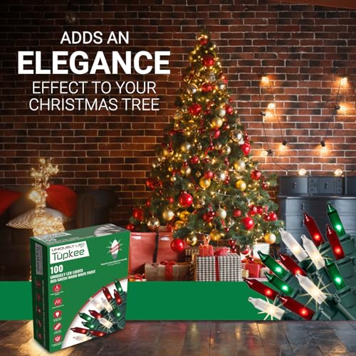 Uniquely LED Christmas Twinkle Lights - Red, Green & White String Lights - Twinkle & Steady