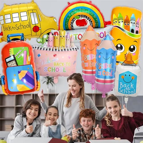 Back to School Balloons Set - 8 Pcs Foil Pencil & Crayon