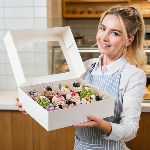 Kucoele 12 Count White Cupcake Boxes - 2 Pack with Inserts