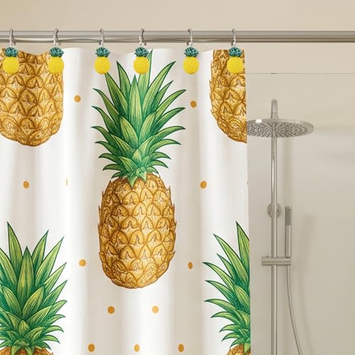 12-Piece Pineapple Shower Curtain Hooks - Decorative Resin Bathroom Rings