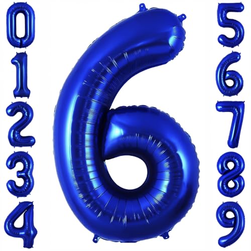 40 Inch Navy Blue Number 6 Balloon - Foil Mylar for Birthday Parties