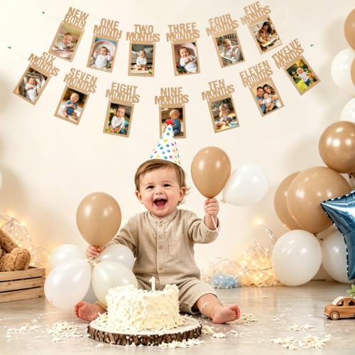 1st Birthday Photo Banner for Baby - Pre-Assembled Milestone Garland