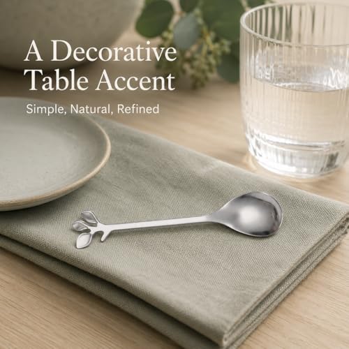 Elegant Stainless Steel Coffee Spoons - 4.7 Inch Leaf Design, 4 Pcs