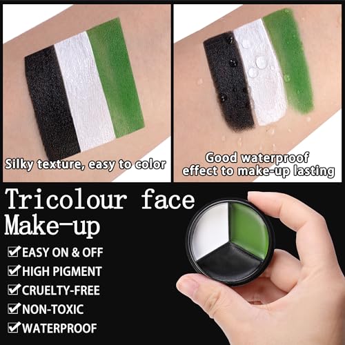 EBaokuup 3-Set Black White Green Face & Body Paint Witch Makeup Kit