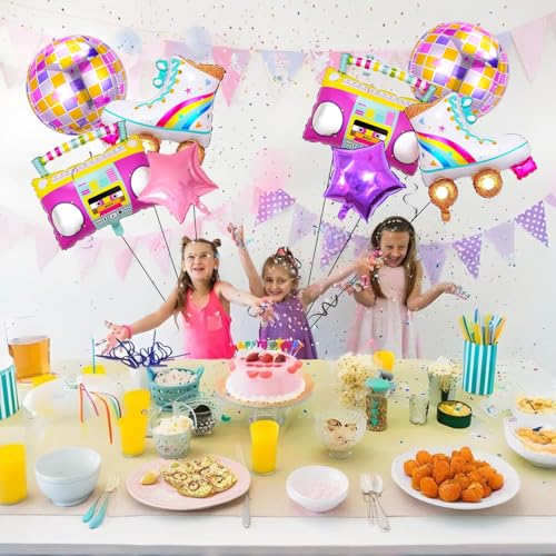 90s Retro Disco Balloons Set - Boombox & Roller Skate Decorations