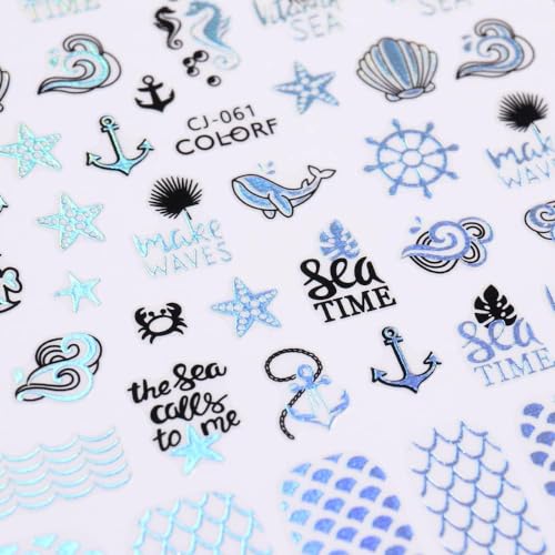 Qdsuh Summer Nail Decals - Holographic Palm Tree & Tropical Stickers, 8 Sheets