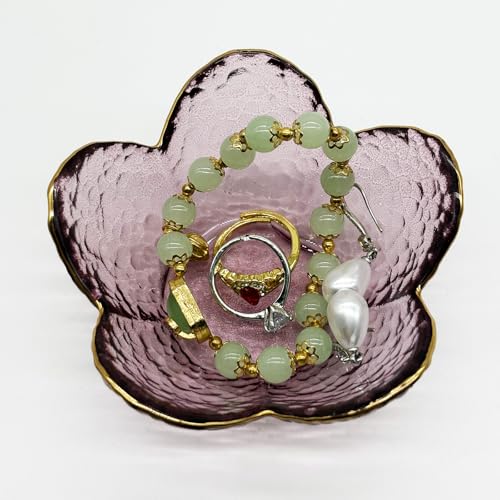Purple Flower Jewelry Ring Dish - Small Glass Trinket & Soap Holder