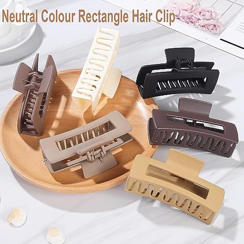 HXOGD Large and Small Square Hair Claw Clips Set, 12 Pack Neutral Matte Plastic
