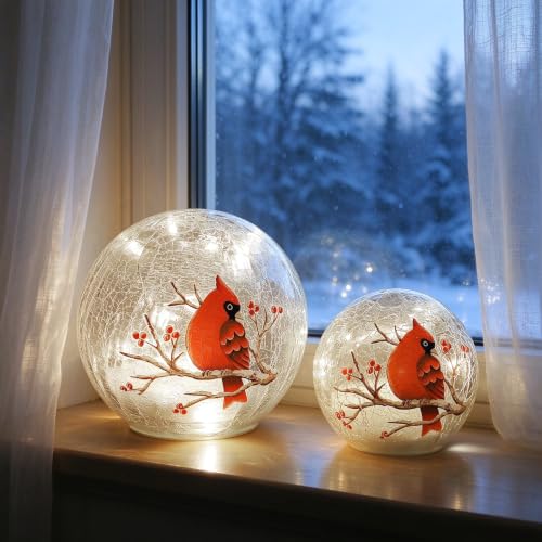 Battery Operated Globe Lamp with Crackle Glass Ball and Timer - Cardinal Decor