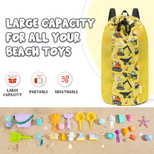 Truck Mesh Beach Bag for Kids - Large Drawstring Tote for Toys