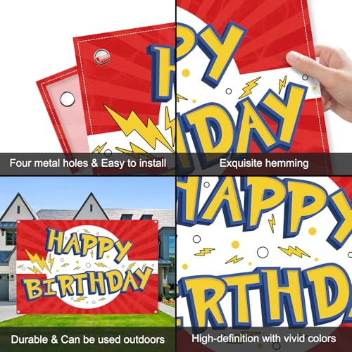 Cartoon Birthday Backdrop 5x3ft - Red, White & Yellow Party Banner