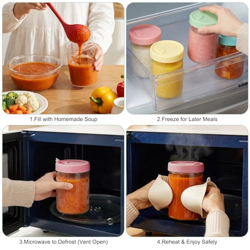24oz Glass Soup Freezer Containers - 4-Pack with Vented Lids