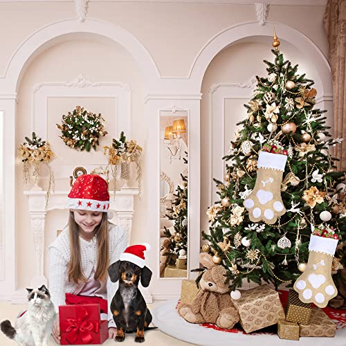 Dog Christmas Stockings Burlap with Paw Pattern 17 Inch Holiday Decor - Pack of 4 - Variation: Dog Paw / Pack